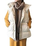 Chaleco de Mujer Sin Mangas Acolchado Chaqueta Botones Cremallera Frontal Bolsillos Cálido Invierno Abrigo A Beige 38