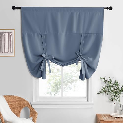 NICETOWN Blackout Room Darkening Curtain Balloon Valance Drape for Kitchen Window, Farmhouse Rod Pocket Curtain Panel for Bathroom Living Room, 52" Wi