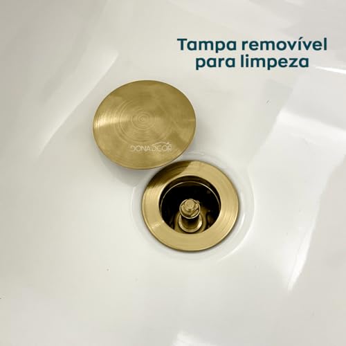 Dona D Cor, Valvula Click Dourada Escovada 1 1/4 Ralo pia Para Cuba De Banheiro Escoamento 40mm Lava