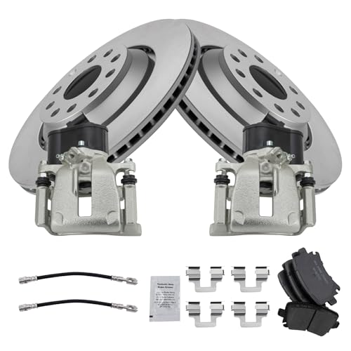 Image of TRQ Rear Brake Pad and Rotor Set Ceramic Coated Rotors Calipers Compatible with 2010-2016 Volkswagen CC