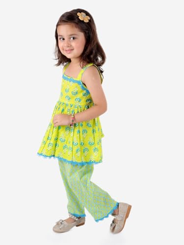 Image of superminis Girls Cotton Floral Printed Gotta Work Kurti Duppata and Matching Afgani Ethnic Wear Set