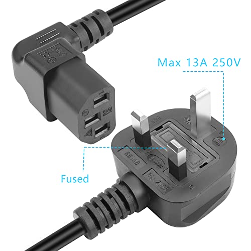 GELRHONR UK 90 Degree C13 Power Cable,250V 10A 3 Pin Mains to Down Angle IEC AC Power Cord for Computer,Monitor,TV, Kettle lead 1.5M Black - Image 5