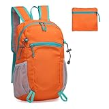 SUIKIHUM Foldable Backpack for Men Women Lightweight, Hiking Daypack Packable Water-Resistant, Travel Day Backpack w/Breathable Straps Camping, Orange