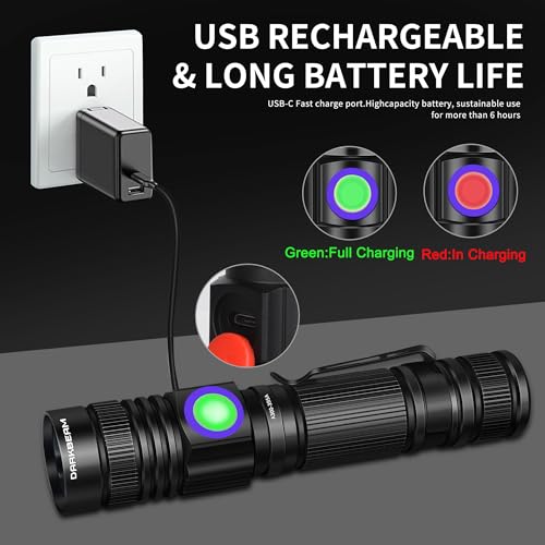 DARKBEAM UV Black Light Flashlight 395nm - Rechargeable USB Woods Lamp, Powerful Mini Ultraviolet LED Blacklight Flashlights - Resin Curing, Detector for Pet/Cat/Dog Urine, Stains, Scorpions