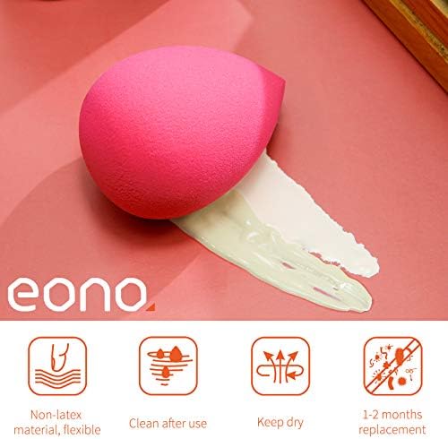 Amazon Brand  Eono 8 and 1Pcs Makeup Sponges and Contour Brush, Blender Sponge, Latex-free, Professional Beauty Blending Sponge for Dry or Wet Use, Multi-Colored