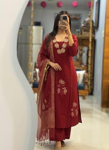 ANNI DESIGNER Recht geborduurde rayon viscose kurta met broek en