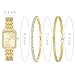 NEWITIN 3 Pieces Women Gold Watch Bracelets Set Fashion Costume Jewelry Stainless Steel Gold Plated Square Wristwatch Diamond Bangle Bracelet Watch Jewelry Set for Women