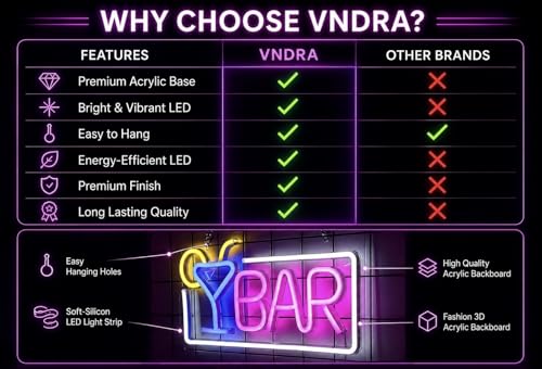 Image of VNDRA Neon Sign Premium Acrylic & Bar decoration Led Signs, Neon Bar Signs for Home, Pub, Party Wall Decor & Home Restaurants LED, shops club. (PURPLE)