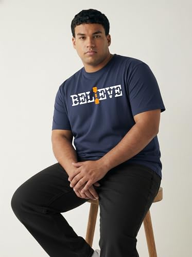 Image of Men Plus Size Printed Cotton Tee Regular Fit Round Neck Half Sleeve T-Shirt