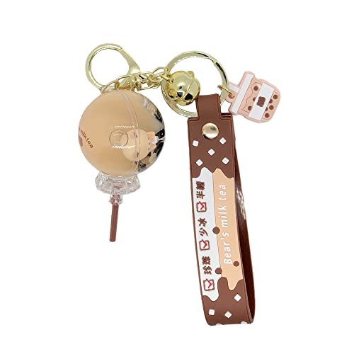Jinzhoufz Cute Liquid Keychain Milk Tea Cup Floating Bear Keychain Quicksand Key Ring Bag Charm For Car Keys (Lollipops) #TOP5