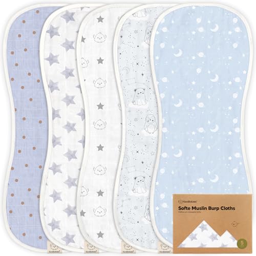Image of 5-Pack Muslin Burp Cloths Baby Boy, Girl - Very Absorbent Baby Burp Cloth Rags, 8-Layers Viscose Derived from Bamboo Cotton Muslin Towel, Super Soft Spit Up Rags, No Shrink Washcloths (Constellation)