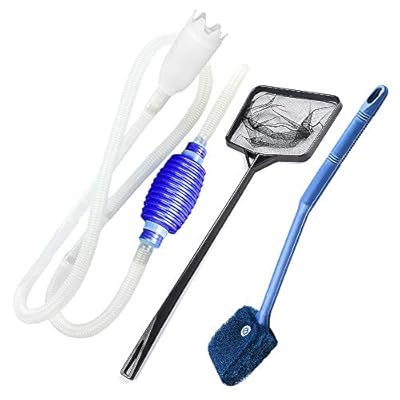 Skystuff 3Pcs Fish Tank Cleaner with Fish Tank Net,Fish Tank Cleaning Sponge Brush, Aquarium Gravel Cleaner for Fish Catch, Glass Tank Cleaning and Water Changing