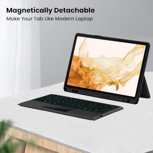 Image of Keyboard Case for Samsung Galaxy Tab S8 / S7 11 inch (SM-X700 / X706 / T870 / T875 / T878) with Multi-Gesture Trackpad, 7 Color Backlit, Adjustable Kickstand, Built-in Pencil Holder, PU Leather Material