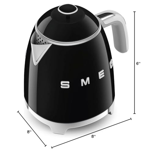 Image of SMEG Mini 50's Retro Style 3 Cup Electric Kettle with Double Wall Anti Slip Base and Water Level Indicator (Black)