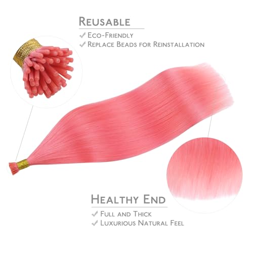 Image of WENNALIFE I Tip Hair Extensions Human Hair, 50g 50s 18 Inch Light Pink Remy Itip Human Hair Extensions Invisible Itips Straight I Tips Fusion Extensions Real Human Hair