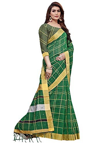 Image of AKHILAM Women's Linen Gota Work Embellished Saree With Unstitched Blouse Piece(LCRYFC Parent)