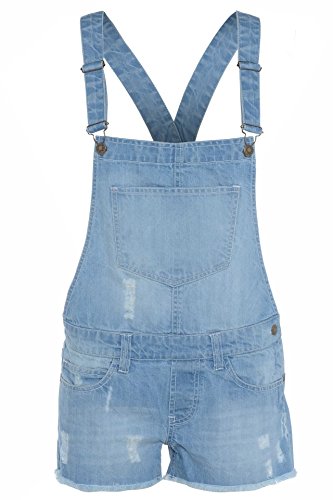 Cima Mode Women Ladies Light Wash Denim Short Pinafore Dungaree Jumpsuit Hot Pants