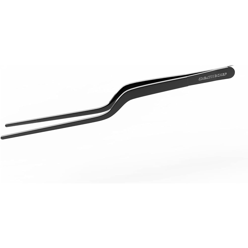 CREATIVECHEF 1PCS 8-Inch Kitchen Tweezers for Plating Ergonomic Food Tweezers, Fine Tweezers Tongs Chef kitchen Tool for Food and Repairing Stainless Steel Tweezers, Precision Food Tweezers Black