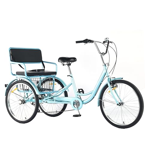 Triciclo para adultos de 7 velocidades, bicicleta de 3 ruedas de 24 pulgadas con eje trasero alargado, triciclo con asiento trasero y canasto para mujeres y adultos mayores, carga máxima de 550 libras miniatura 1