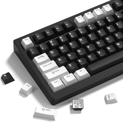 Image of Black White PBT Doubleshot Keycaps - Cherry Profile Retro, 60-108 Percent, 128 Keys Set