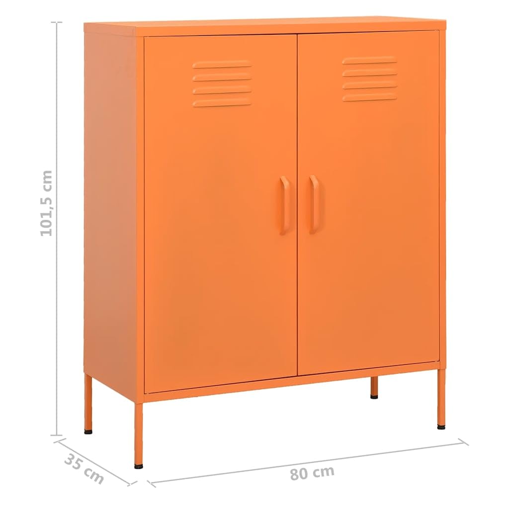 Pomarańczowa szafka magazynowa ze stali, 80 x 35 x 101,5 cm, z 2 drzwiami, regulowany regał i nóżki, do domu, biura, garażu, korytarza, bezpieczne przechowywanie i organizacja