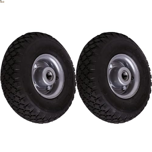 Bricoloco Rueda Carretilla Hinchable neumática Industrial de 4 Lonas 260x85 mm. Pack 2 uds. Eje 20 mm. para Obra, almacén y Transporte. con llanta metálica y rodamientos de Bolas. (2)