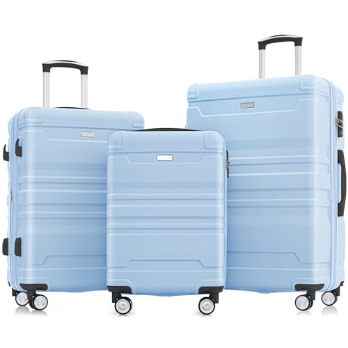 GOWE Luggage Sets New Model Expandable ABS Hardshell 3pcs Clearance Luggage Hardside Lightweight Suitcase Sets Spinner Wheels Suitcase with TSA Lock 20''24''28''(Baby Blue)