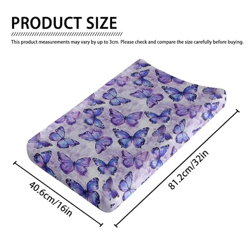 Image of Purple Butterfly Changing Pad Covers Changing Table Cover for Baby Boys and Girls Soft Breathable Changing Pad Sheets Cover Soft Breathable