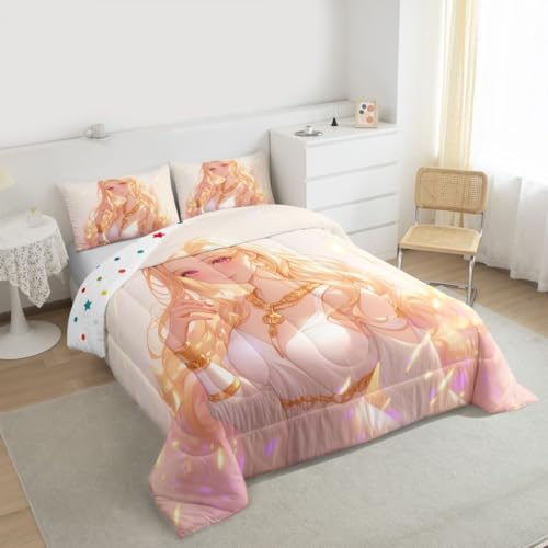 Image of Erosebridal Kawaii Girly Comforter Set 3D Anime Gifts Bedding Sets, Japanese Girl Bedding for Kids Girls Lady Women Aesthetic Princess Bedding Comforter Sets Twin Size