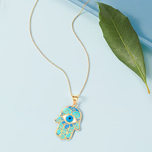 Ross-Simons Blue Enamel Hamsa Pendant Necklace in 14kt Yellow Gold4