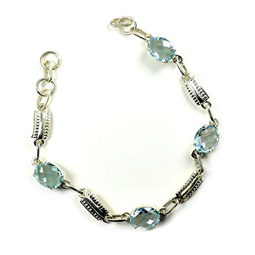 Bracelet en argent sterling 925 d'exception et topaze bleue véritable