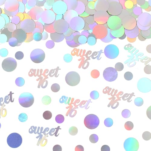 Image of 16th Birthday Confetti for Tables Iridescent Circle Dots Sweet 16 Birthday Party Decorations for Girls Happy16th Birthday Table Scatters Decor Supplies 300PC