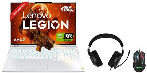 Image of Lenovo Legion 5 Pro AMD Ryzen 7 6800H 16 inch (40.64cm) QHD IPS 165Hz 500Nits Gaming Laptop (16GB /1TB SSD /Win 11 /Office 2021 /NVIDIA RTX 3060 6GB /Alexa /White /2.5Kg), 82RG00ELIN + M200 Mouse + H200 Headset