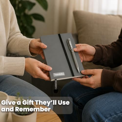 Image of Giftana Personalized Notebook Diary with Pen Gift Set for Men and Women, 2 in 1 Customized Office Diaries A5 Size Notebook, Diwali Gifts, Personalised New Year Corporate Gifts for Employees (Grey)