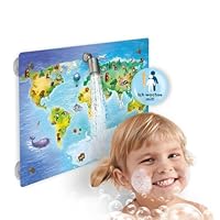 fredis Kinder-Dusche Motiv ’Weltkarte’ | Spielerische Wasserabenteuer für Kinder, Montage ohne Bohren, Motiv-Platte mit Duschkopf, Schlauch & 2 Strahlarten | Fördert Selbstständigkeit und Spaß