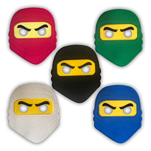PIXEL Products Ninja-Go Felt Party Mask Set (5 Mask Set) - Perfect Party Bag fillers, Favours, Loot, Supplies