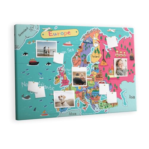 Tableau liège 120x80 métallique Carte de l'Europe pour organisation