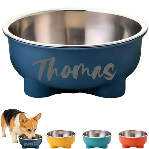 Personalisiert Futternapf Hund mit Gravur Name/Text,Edelstahl-Hundenapf Fressnapf Kleine Hund rutschfest Wassernapf für Hund Katze (Blue)