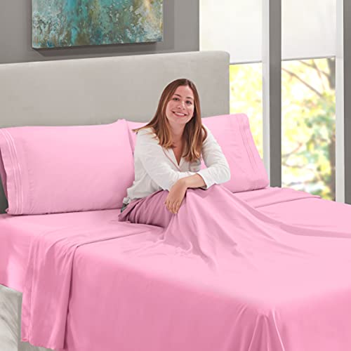 Image of BEVI Home Premium Solid Plain Double Bedsheet Without Pillow Cover 300 TC Microfiber for Double Bed Size 90 inch x 95 inch Pink