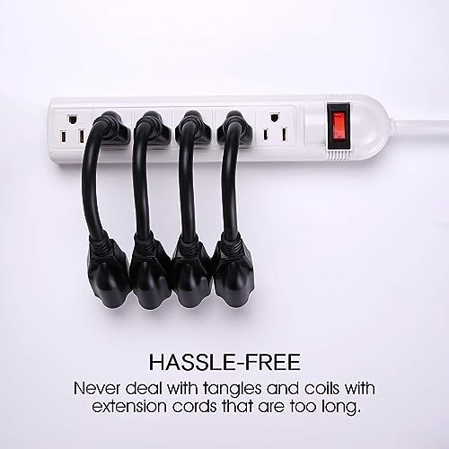 Image of [ETL Listed] Miady Short Power Extension Cord Outlet Saver, 16AWG /13A, 3 Prong (4 Pack, Black, 8 Inch)