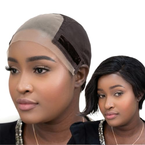 BuyaCraft Lace Wig Grip Cap for Glueless Wig 4x5 Transparent Lace Wig Caps with Grip Band Non Slip Adjustable Grip Cap for Lace Front Wigs Brown Mesh Fabric One Size