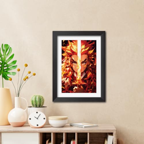 Image of TenorArts Rengoku Poster Demon Slayer Anime Laminated Photo Frame Painting with Matt Finish Black Textures (12inches x 9inches)