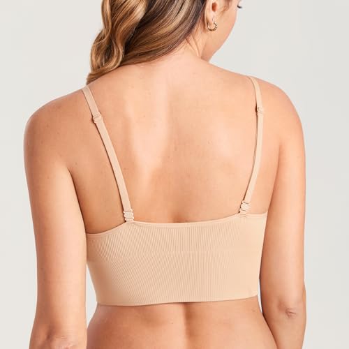 Image of MOMANDA Ribbed Longline Nursing Bras | Materntiy sleep bralettes, V neck, For breastfeeding, Comfort, For women