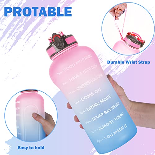ETDW Motivazionale Borraccia 2 Litro con Marcatori di Tempo [Senza BPA Tritan], Bottiglia Acqua Sportiva con Cannuccia, Borraccia Sportiva a Prova di Perdita ROSA BLU