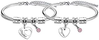 2 Pieces Mother Daughter Bracelets With Pink Crystal Women's Heart Bracelet Jewellery Gift
