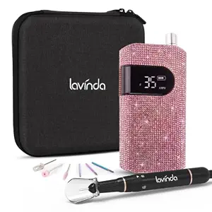 Professional Nail Drill Machine Lavinda 35000RPM Electric Nail File for Acrylic Gel Nails, Cordless Portable Kit with Coreless Motor, Pink