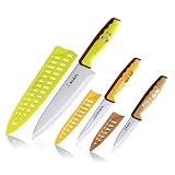 DAJLFA 3PCS Kitchen Knives, Stainless Steel Knife Set With Sheath, 8 inch Chef, 4.5 inch Utility and 4 inch Paring Knife (Stylish Design)