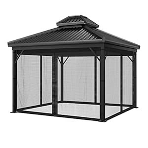 Mingfuxin Gazebo Universal Replacement Mosquito Netting Outdoor Gazebo Canopy 4-Panel Screen Walls with Zipper (Mosquito Net Only) (10′ x 10′, Black)