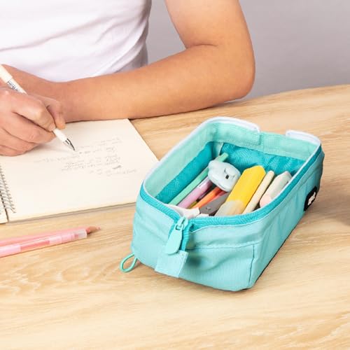 Image of ZIPIT: Lenny Pencil Case - Light Teal - Large Storage Capacity Zipper Pouch, Makeup-Stationery Bag, School-Travel, Washable Polyester, Kid-Teen-Adult