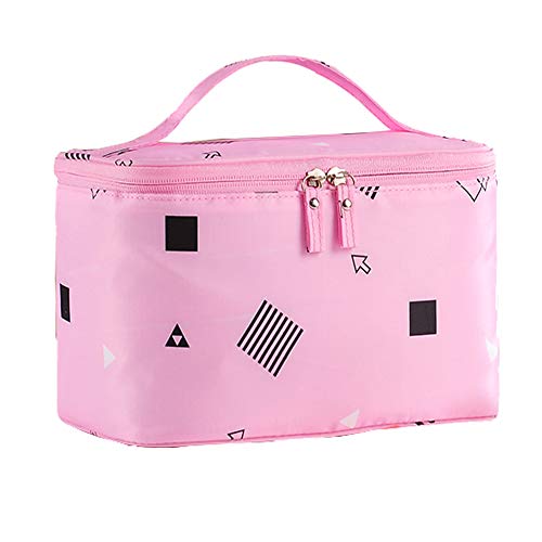 HOYOFO Women Portable Travel Cosmetic Bags with Mesh Pocket Make Up Bags, Pink